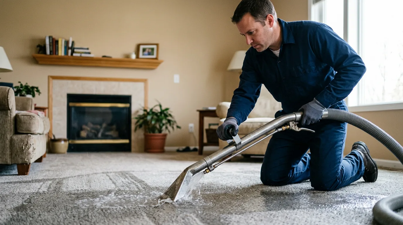 Water damage restoration technician working near Ewing, NJ